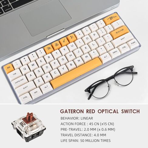 GTSP Gk61 SK61 60% Mechanical Keyboard, Custom Hot Swappable 60 Percent Gaming Keyboard with RGB Backlit, NKRO, Water-Resistant, Type-C Cable for Win/PC/Mac (Gateron Optical Yellow, Milan) in Kuwait