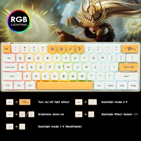 GTSP Gk61 SK61 60% Mechanical Keyboard, Custom Hot Swappable 60 Percent Gaming Keyboard with RGB Backlit, NKRO, Water-Resistant, Type-C Cable for Win/PC/Mac (Gateron Optical Yellow, Milan) in Kuwait