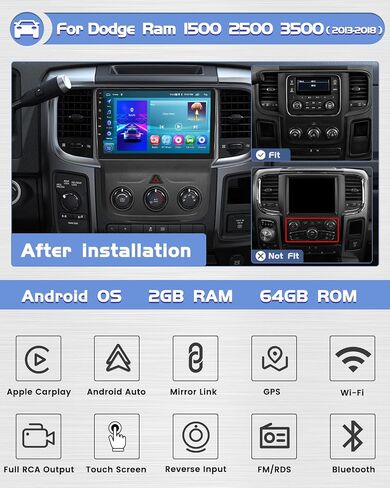 ترقية راديو Roinvou 8 النوى 6+128G Android لـ Dodge Ram 1500 2500 3500 2013-2018، شاشة لمس عالية الدقة 9 بوصة مع CarPlay اللاسلكي Android Auto GPS Navigation WiFi Backup Camera Mirror Link BT Mic FM RDS in Saudi Arabia