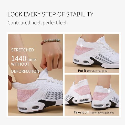 Womens Walking Shoes - Sock Sneakers Knit Upper Non Slip Shoes Breathable Lightweight Mesh Platform Air Cushion Athletic Shoes in Saudi Arabia