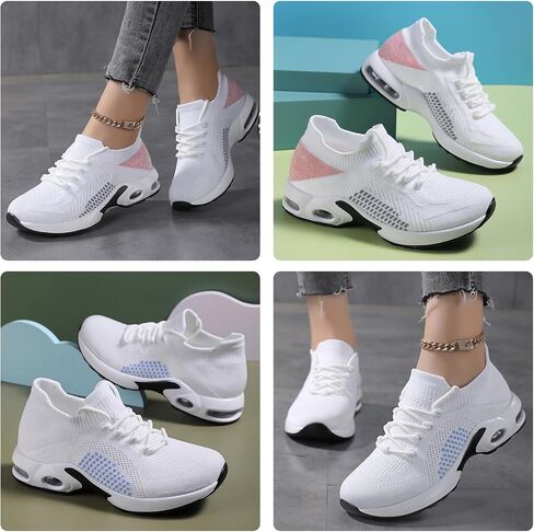 Womens Walking Shoes - Sock Sneakers Knit Upper Non Slip Shoes Breathable Lightweight Mesh Platform Air Cushion Athletic Shoes in Saudi Arabia