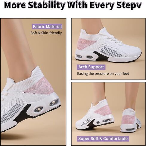 Womens Walking Shoes - Sock Sneakers Knit Upper Non Slip Shoes Breathable Lightweight Mesh Platform Air Cushion Athletic Shoes in Saudi Arabia