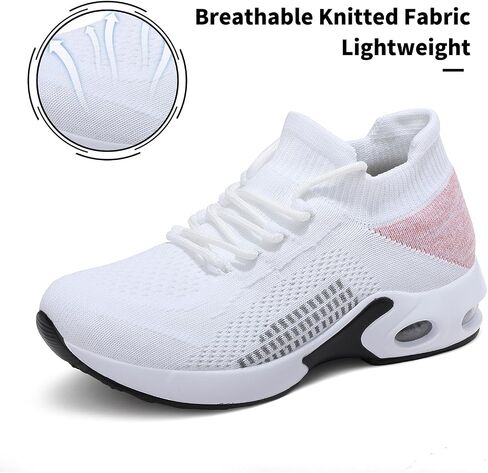 Womens Walking Shoes - Sock Sneakers Knit Upper Non Slip Shoes Breathable Lightweight Mesh Platform Air Cushion Athletic Shoes in Saudi Arabia