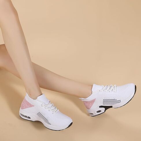 Womens Walking Shoes - Sock Sneakers Knit Upper Non Slip Shoes Breathable Lightweight Mesh Platform Air Cushion Athletic Shoes in Saudi Arabia