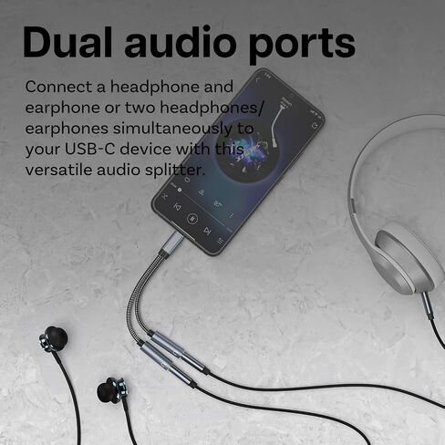 MMOBIEL USB-C Audio Adapter, 16 Bit Type-C to Dual 3.5mm Aux Y Splitter Headphone Microphone for iPhone 15, iPad, MacBook, Galaxy S24 S23 S22 S21, Pixel in Saudi Arabia