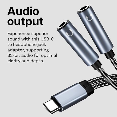 MMOBIEL USB-C Audio Adapter, 16 Bit Type-C to Dual 3.5mm Aux Y Splitter Headphone Microphone for iPhone 15, iPad, MacBook, Galaxy S24 S23 S22 S21, Pixel in Saudi Arabia