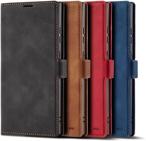 QLTYPRI Case for Samsung Galaxy S24, Premium PU Leather Cover TPU Bumper with Card Holder Kickstand Hidden Magnetic Adsorption Shockproof Flip Wallet Case for Samsung Galaxy S24 - Black in Kuwait