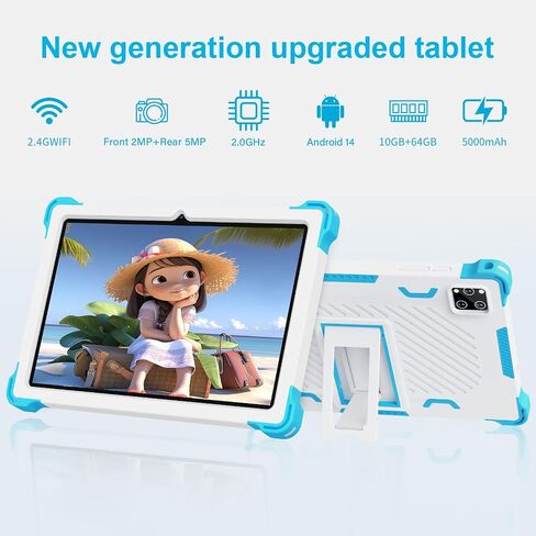 10 inch Kids Tablet Android 14 Tablet for Kids with Case, Octa-Core 10GB+64GB, iWawa Installed, Parental Control, WiFi, Bth 5.2, Dual Camera, 5000mAh Childrens Tablet for Toddler Gift(Blue) in Saudi Arabia