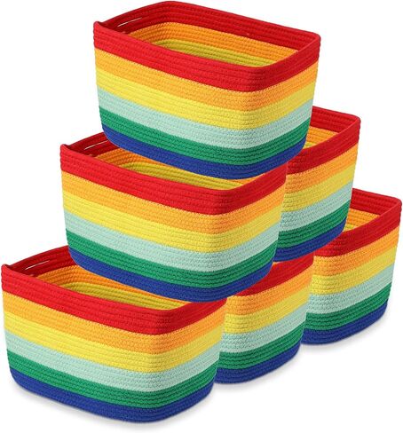 6 Pcs Rainbow Baskets Cotton Rainbow Storage Baskets Rainbow Storage Bins Woven Rainbow Storage Organizer Toy Baskets Storage Kids Rainbow Baby Basket Decoration for Baby Nursery Playroom Classroom in Saudi Arabia