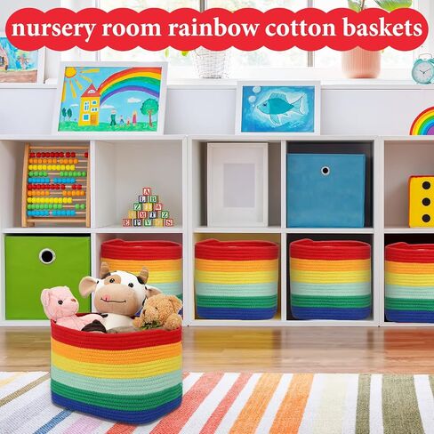 6 Pcs Rainbow Baskets Cotton Rainbow Storage Baskets Rainbow Storage Bins Woven Rainbow Storage Organizer Toy Baskets Storage Kids Rainbow Baby Basket Decoration for Baby Nursery Playroom Classroom in Saudi Arabia