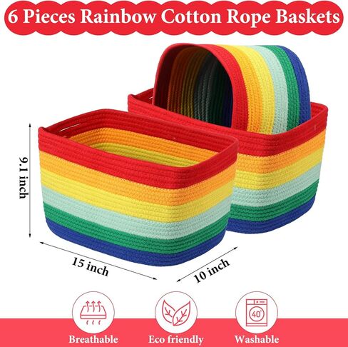 6 Pcs Rainbow Baskets Cotton Rainbow Storage Baskets Rainbow Storage Bins Woven Rainbow Storage Organizer Toy Baskets Storage Kids Rainbow Baby Basket Decoration for Baby Nursery Playroom Classroom in Saudi Arabia