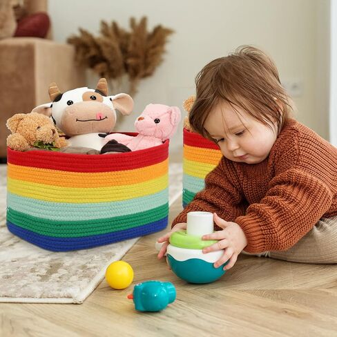 6 Pcs Rainbow Baskets Cotton Rainbow Storage Baskets Rainbow Storage Bins Woven Rainbow Storage Organizer Toy Baskets Storage Kids Rainbow Baby Basket Decoration for Baby Nursery Playroom Classroom in Saudi Arabia