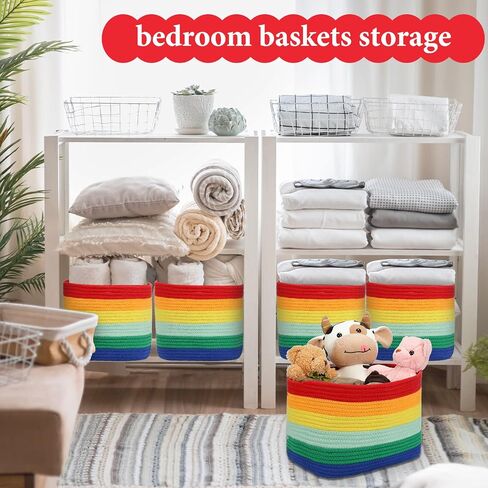 6 Pcs Rainbow Baskets Cotton Rainbow Storage Baskets Rainbow Storage Bins Woven Rainbow Storage Organizer Toy Baskets Storage Kids Rainbow Baby Basket Decoration for Baby Nursery Playroom Classroom in Saudi Arabia