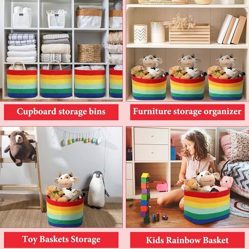 6 Pcs Rainbow Baskets Cotton Rainbow Storage Baskets Rainbow Storage Bins Woven Rainbow Storage Organizer Toy Baskets Storage Kids Rainbow Baby Basket Decoration for Baby Nursery Playroom Classroom in Saudi Arabia