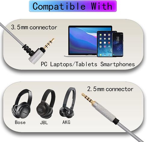 QC45 Coiled Audio Cable Compatible with Bose QC35 QC25 NC700 JBL E45BT E55BT E65BTNC 750NC Headphones 2.5mm to 3.5mm in-line Mic Control Extension Aux Cord(4.2ft-8ft) in Kuwait