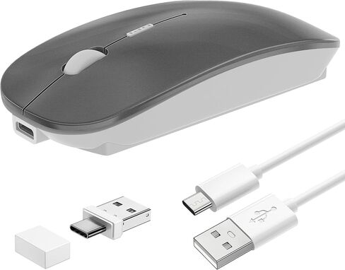 Tsmine Bluetooth Mouse Wireless, Slim Computer Mouse Dual-Mode Connection with USB Receiver Mouse Cordless Rechargeable Silent Mouse for Mac Windows Laptops Chromebook Tablets iPad(Gray) in Saudi Arabia