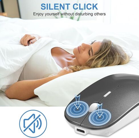 Tsmine Bluetooth Mouse Wireless, Slim Computer Mouse Dual-Mode Connection with USB Receiver Mouse Cordless Rechargeable Silent Mouse for Mac Windows Laptops Chromebook Tablets iPad(Gray) in Saudi Arabia