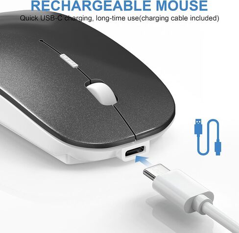 Tsmine Bluetooth Mouse Wireless, Slim Computer Mouse Dual-Mode Connection with USB Receiver Mouse Cordless Rechargeable Silent Mouse for Mac Windows Laptops Chromebook Tablets iPad(Gray) in Saudi Arabia