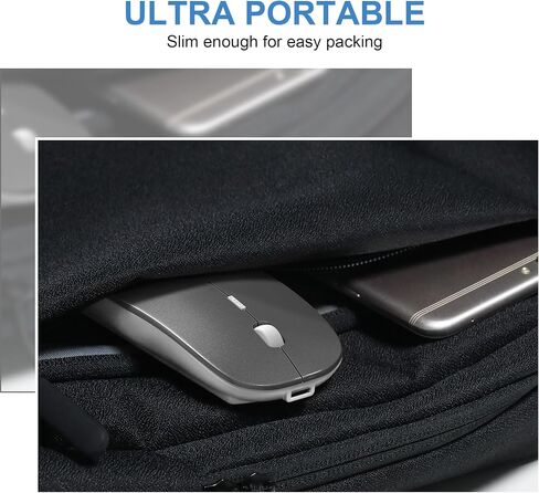 Tsmine Bluetooth Mouse Wireless, Slim Computer Mouse Dual-Mode Connection with USB Receiver Mouse Cordless Rechargeable Silent Mouse for Mac Windows Laptops Chromebook Tablets iPad(Gray) in Saudi Arabia