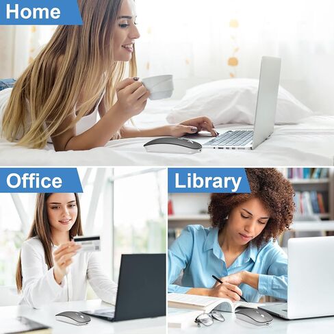Tsmine Bluetooth Mouse Wireless, Slim Computer Mouse Dual-Mode Connection with USB Receiver Mouse Cordless Rechargeable Silent Mouse for Mac Windows Laptops Chromebook Tablets iPad(Gray) in Saudi Arabia