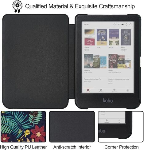 Ultra-Thin Case for Kobo Clara Colour/Clara BW/Clara 2E PU Leather Cover with Auto Wake & Sleep/Magnetic Closure fits 6 inch Kobo Calra (Model N367 / N365 / N506) (Gentleman Black) in Kuwait