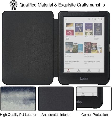 Ultra-Thin Case for Kobo Clara Colour/Clara BW/Clara 2E PU Leather Cover with Auto Wake & Sleep/Magnetic Closure fits 6 inch Kobo Calra (Model N367 / N365 / N506) (Gentleman Black) in Saudi Arabia