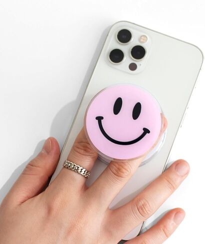 Magsafe Compatible Mobile Phone Grip Stand Holder Cute Smile Face Shape Expandible Collapsible for Kindle Smartphone Tablet Cell Phone Accessory (Baby Pink) in Saudi Arabia
