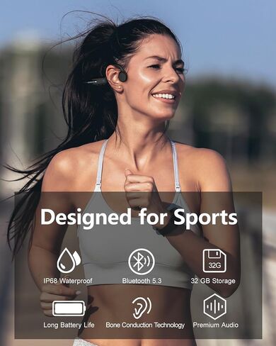 سماعات توصيل العظام للسباحة، سماعات بلوتوث لاسلكية 5.3 IP68 سماعات رياضية مقاومة للماء، ذاكرة مدمجة 32 جيجا مع ميكروفون، سماعات أذن مفتوحة للسباحة وركوب الدراجات والجري in Saudi Arabia