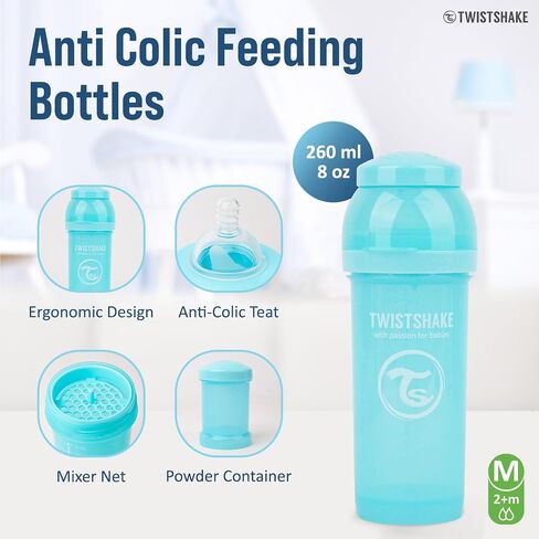 Twistshake Anti Colic Baby Bottles - Premium 260ml/8oz Bottles with 100ml Milk Storage Container for a Comfortable Feeding Experience for Baby Care - Black in Saudi Arabia
