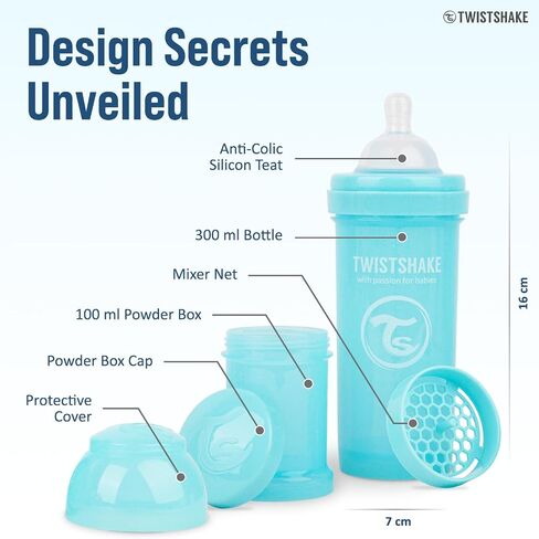 Twistshake Anti Colic Baby Bottles - Premium 260ml/8oz Bottles with 100ml Milk Storage Container for a Comfortable Feeding Experience for Baby Care - Black in Saudi Arabia