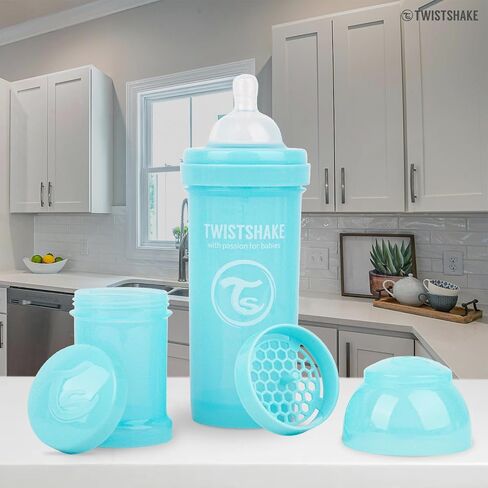 Twistshake Anti Colic Baby Bottles - Premium 260ml/8oz Bottles with 100ml Milk Storage Container for a Comfortable Feeding Experience for Baby Care - Black in Saudi Arabia