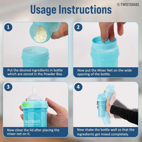 Twistshake Anti Colic Baby Bottles - Premium 260ml/8oz Bottles with 100ml Milk Storage Container for a Comfortable Feeding Experience for Baby Care - Black in Saudi Arabia