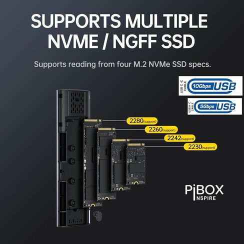 pibox India NVME M2 Enclosure Fan, NVMe SSD Enclosure - USB 3.2 10Gbps, Tool-Free M.2 NVMe Case, PCI-E NVMe Reader, USB-C, Supports M & B&M Keys, 2230/2242/2260/2280 SSDs Powerful -RTL9210 in Kuwait