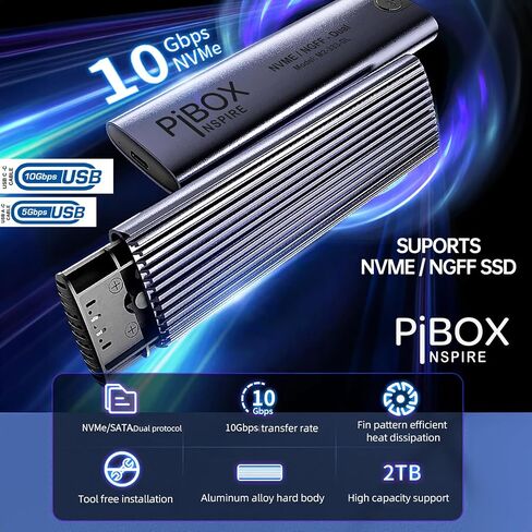 pibox India NVME M2 Enclosure Fan, NVMe SSD Enclosure - USB 3.2 10Gbps, Tool-Free M.2 NVMe Case, PCI-E NVMe Reader, USB-C, Supports M & B&M Keys, 2230/2242/2260/2280 SSDs Powerful -RTL9210 in Kuwait