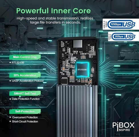 pibox India NVME M2 Enclosure Fan, NVMe SSD Enclosure - USB 3.2 10Gbps, Tool-Free M.2 NVMe Case, PCI-E NVMe Reader, USB-C, Supports M & B&M Keys, 2230/2242/2260/2280 SSDs Powerful -RTL9210 in Kuwait