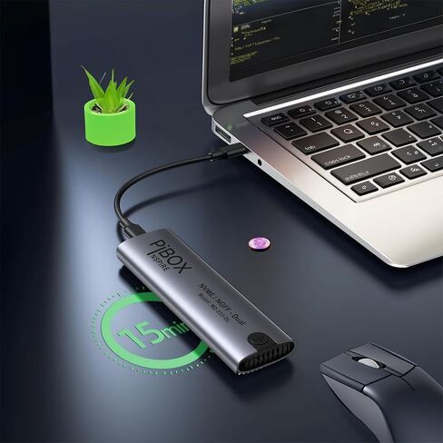 pibox India NVME M2 Enclosure Fan, NVMe SSD Enclosure - USB 3.2 10Gbps, Tool-Free M.2 NVMe Case, PCI-E NVMe Reader, USB-C, Supports M & B&M Keys, 2230/2242/2260/2280 SSDs Powerful -RTL9210 in Kuwait