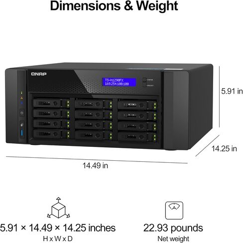 QNAP TS-h1290FX-7232P-64G-US 12 Bay U.2 NVMe/SATA All-Flash Desktop NAS مثالية لبيئات المكاتب، وتحرير الفيديو التعاوني 4K/8K، ومشاركة الملفات in Kuwait