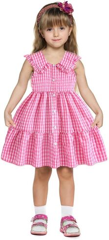 Little Girls Pink Gingham Dress Toddler Pink Plaid Summer Dresses Sleeveless Lapel Collar Casual Princess Sundress in Saudi Arabia