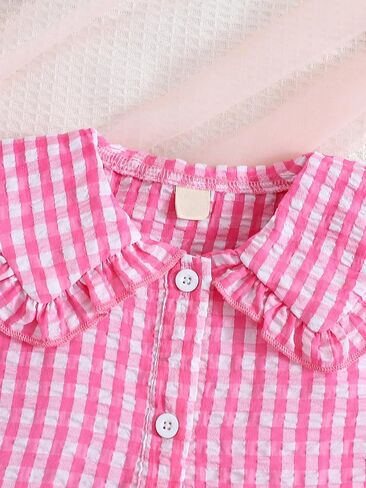 Little Girls Pink Gingham Dress Toddler Pink Plaid Summer Dresses Sleeveless Lapel Collar Casual Princess Sundress in Saudi Arabia