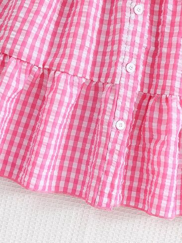 Little Girls Pink Gingham Dress Toddler Pink Plaid Summer Dresses Sleeveless Lapel Collar Casual Princess Sundress in Saudi Arabia