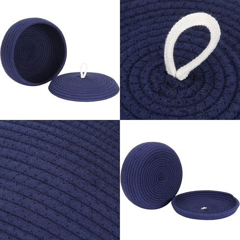 Sea Team Round Cotton Rope Storage Basket with Lid, Decorative Woven Storage Bin, Pot, Caddy, Organizer, Container for Snacks, Towels, Plants, 10 x 7.5 Inches (Small, Black) in Saudi Arabia