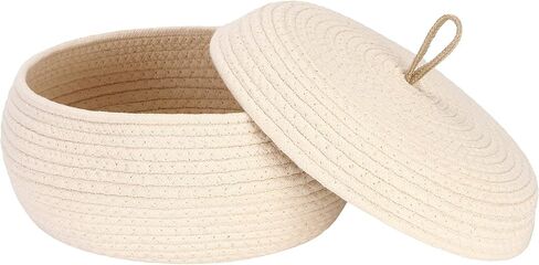 Sea Team Round Cotton Rope Storage Basket with Lid, Decorative Woven Storage Bin, Pot, Caddy, Organizer, Container for Snacks, Towels, Plants, 10 x 7.5 Inches (Small, Black) in Saudi Arabia