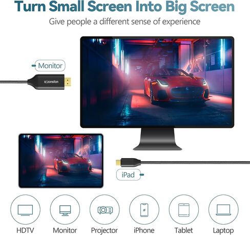كابل USB C إلى HDMI 4k @30hz 1.8M نوع USB-C إلى HDMI كابل Thunderbolt 3/4 متوافق مع iPhone 15 Pro/Pro Max MacBook Pro/Air iPad Pro/Air iMac in Kuwait