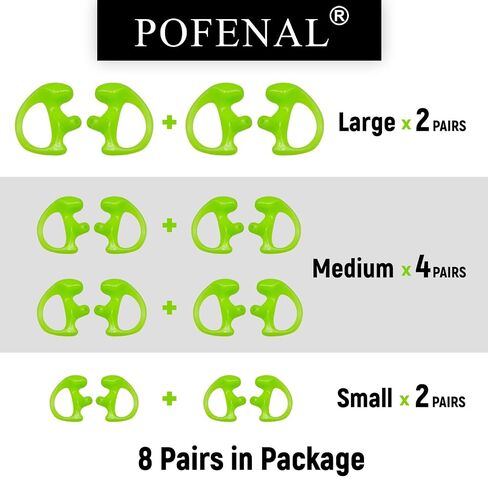 Universal Replacement Insert Silicone Soft Earmold for Baofeng Motorola Kenwood Retevis Midland Two Way Radios Headset (Black, 8 Pair, Large_2 Pair; Medium_4 Pair; Small_ 2 Pair) in Saudi Arabia