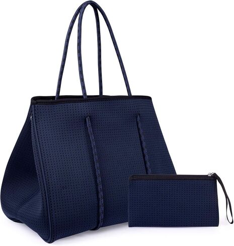 Neoprene Tote Bag With Shoulder Straps for Women (Navy Blue) in Saudi Arabia
