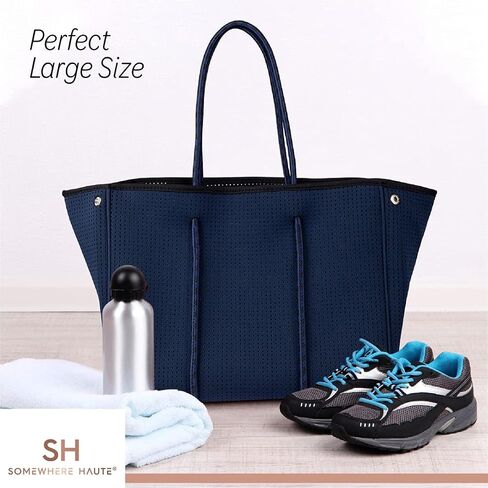 Neoprene Tote Bag With Shoulder Straps for Women (Navy Blue) in Saudi Arabia