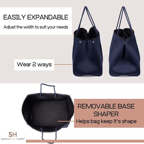 Neoprene Tote Bag With Shoulder Straps for Women (Navy Blue) in Saudi Arabia