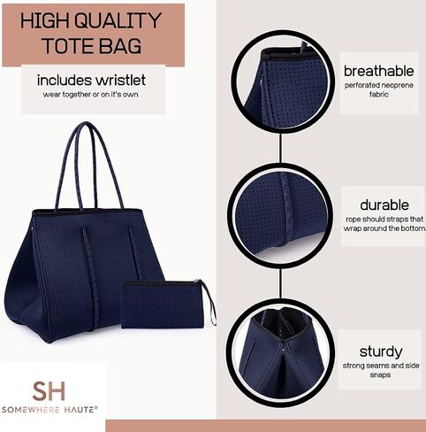 Neoprene Tote Bag With Shoulder Straps for Women (Navy Blue) in Saudi Arabia