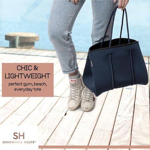 Neoprene Tote Bag With Shoulder Straps for Women (Navy Blue) in Saudi Arabia