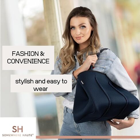 Neoprene Tote Bag With Shoulder Straps for Women (Navy Blue) in Saudi Arabia